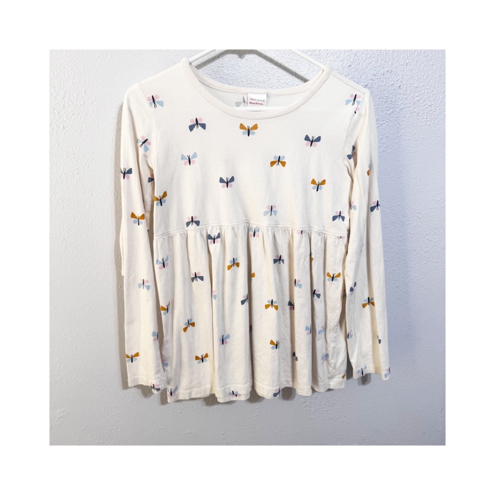 Hannah Andersson  Cream Long Sleeve Top with Bow Print size 14